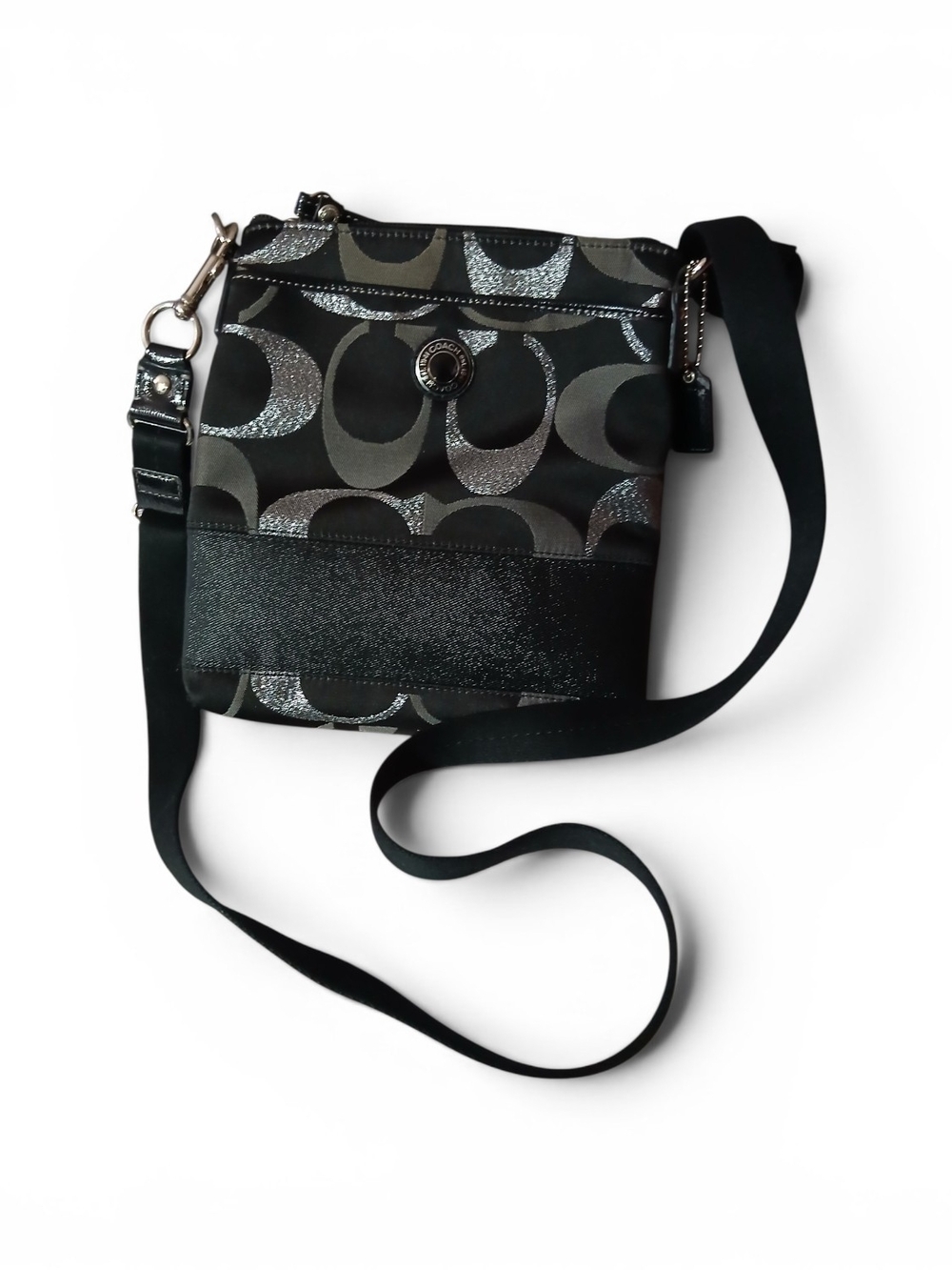 Coach Black and Silver Signature Crossbody Bag